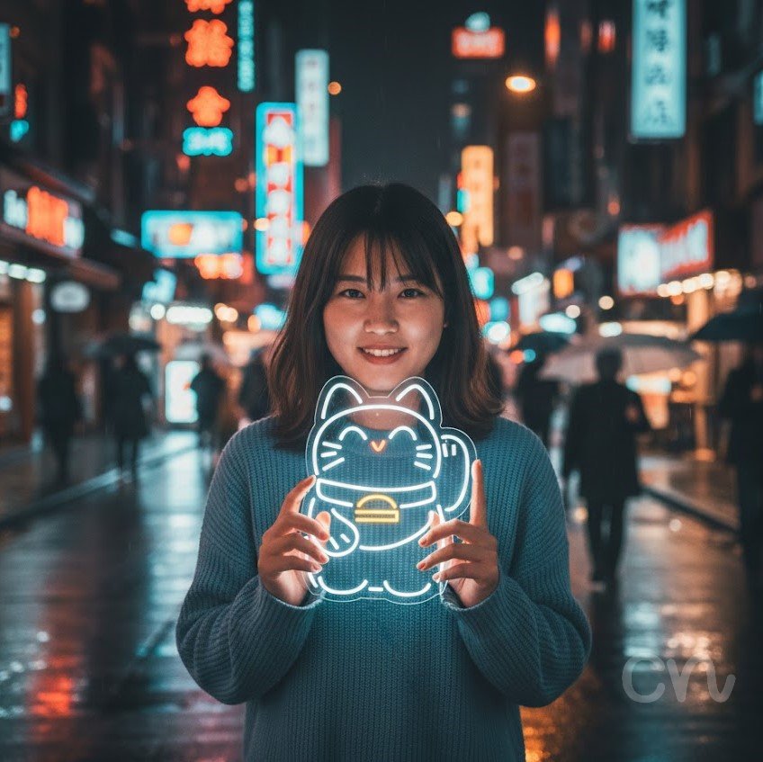 Custom Neon | Maneki-neko Neon Sign | 23x18 | White, Orange, Yellow