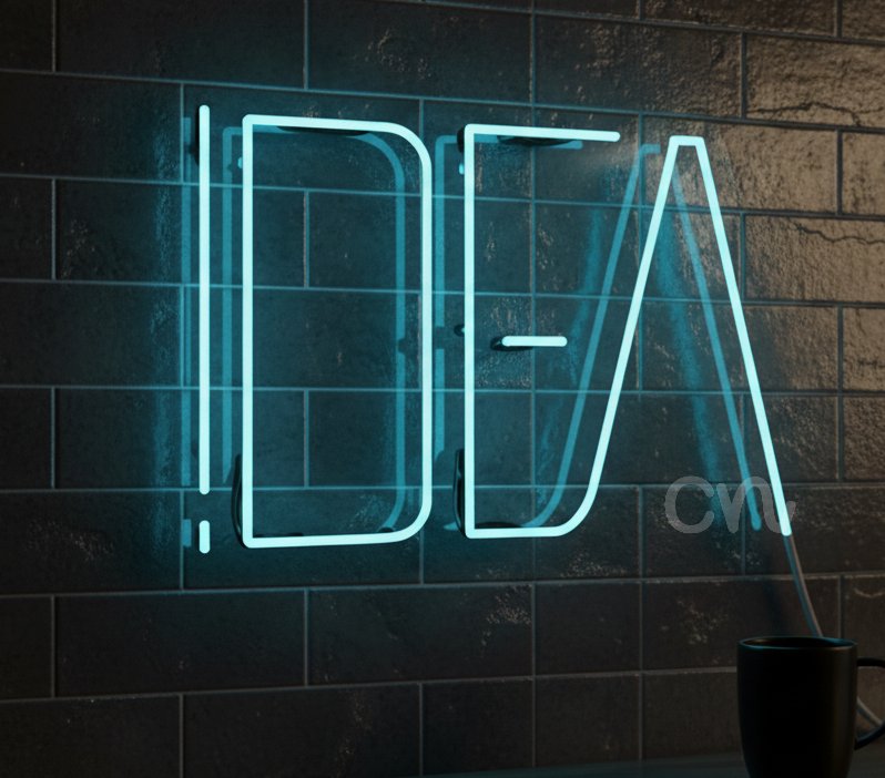 Custom Neon | IDEA Word Neon Sign in Bold Minimalist Typography | 16 x 22 Inches | Blue