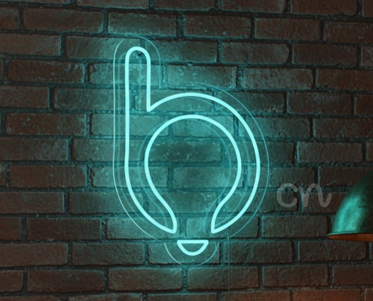 Custom Neon | Letter B with Light Bulb Neon Sign | 21x15 Inches | Blue