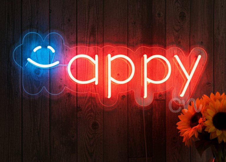 Custom Neon | Happy Neon Sign | 9x24 | Red & Blue