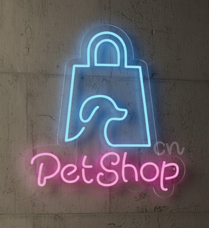 Custom Neon | Pet Shop Neon Sign 23x22 Inch | Blue and Pink