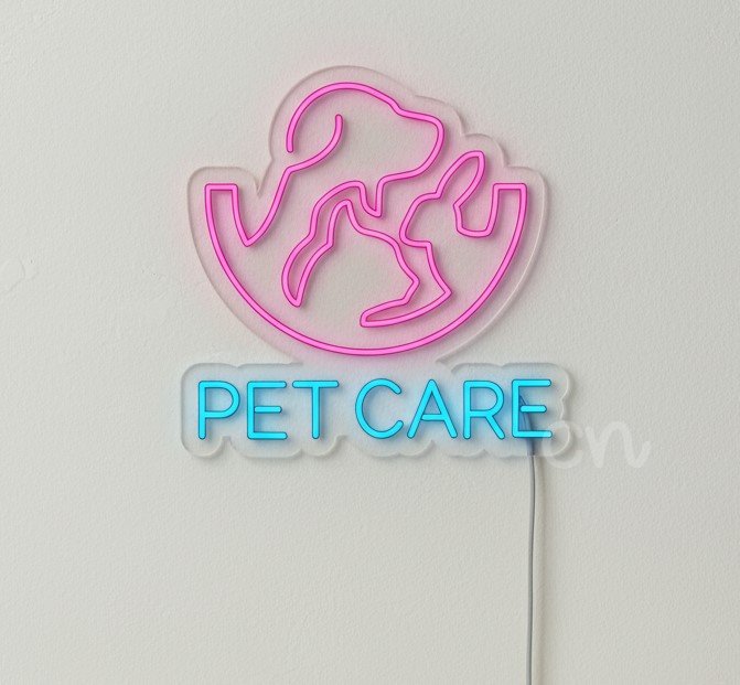 Custom Neon | Pet Care Neon Sign 22x22 Inch | Pink & Blue
