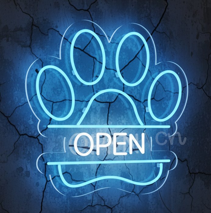Custom Neon | Pet Open Neon Sign with Paw Print Design | 21x21 | Multicolor (Blue, White)