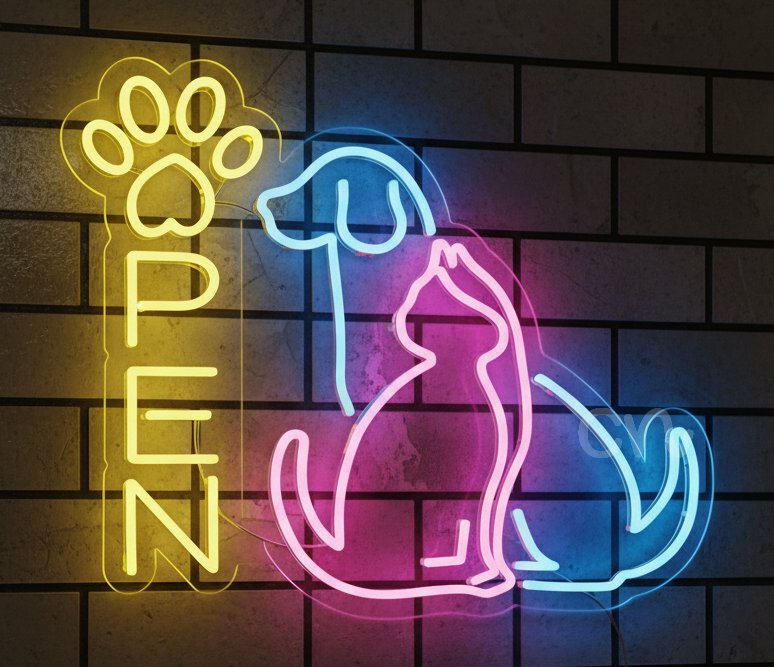 Custom Neon | Dog and Cat Open Neon Sign | 20x24 2