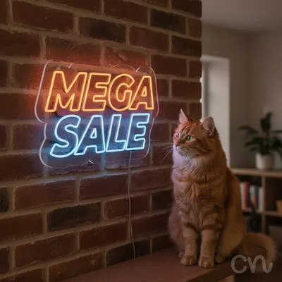 Custom Neon | Mega Sale Neon Sign | 15x23 | Orange Light Blue Neon Sign for Retail and Decor