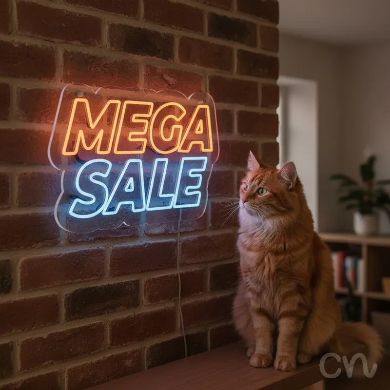 Custom Neon | Mega Sale Neon Sign | 15x23 | Orange Light Blue Neon Sign for Retail and Decor