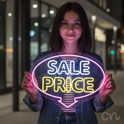 Custom Neon | Sale Price Neon Sign | 18x24 | White Yellow Pink Lighted Decor