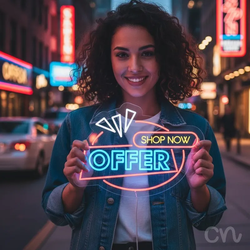 Custom Neon | Shop Now Offer Neon Sign | 16x22 | Hot Pink Ice Blue Yellow