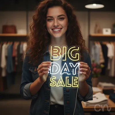 Custom Neon | Big Day Sale Neon Sign | 24x18 | Yellow White Neon Sign for Promotions