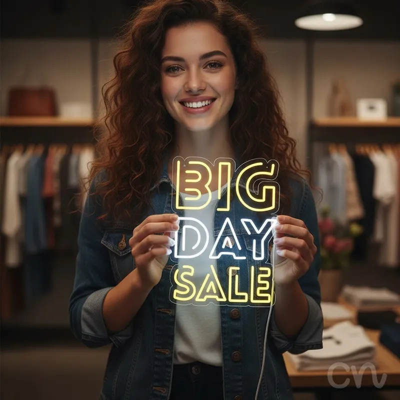 Custom Neon | Big Day Sale Neon Sign | 24x18 | Yellow White Neon Sign for Promotions