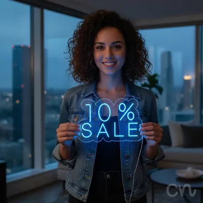 Custom Neon | 10% Sale Neon Sign | 17x25 | Light Blue Neon Sign for Promotions