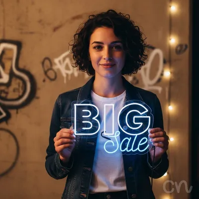 Custom Neon | Big Sale Neon Sign | 18x26 | White Light Blue Neon Sign