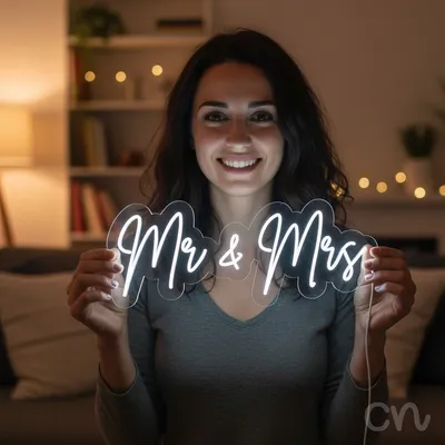 Custom Neon | Mr & Mrs Neon Sign | 12x30 | Warm White
