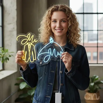 Custom Neon | Mr & Mrs Neon Sign | 18x30 | Yellow and Blue Neon Sign for Weddings