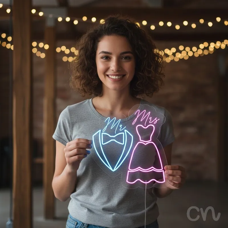 Custom Neon | Mr & Mrs Neon Sign | 24x24 | Ice Blue and Hot Pink Neon Sign