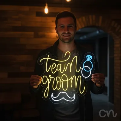 Custom Neon | Team Groom Neon Sign | 30x29 Inches | Yellow Blue White Colors