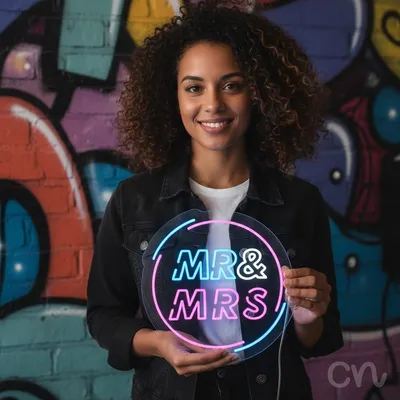 Custom Neon | Mr & Mrs Neon Sign | 24x24 | Blue Pink White