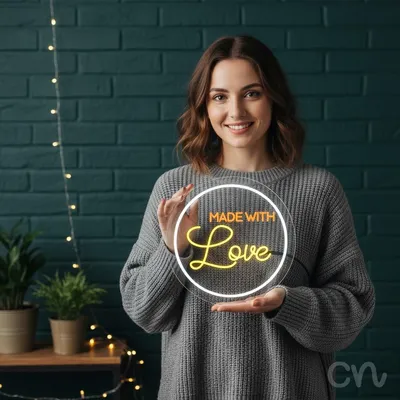 Custom Neon | Made with Love Neon Sign | 24x24 | Orange and Yellow Bright Colors