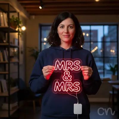 Custom Neon | Mrs & Mrs Neon Sign | 25x24 | Hot Pink Color for Weddings & Celebrations