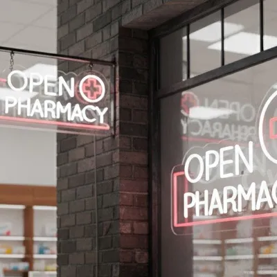 Custom Neon | Open Pharmacy Neon Sign | Red & White14x24