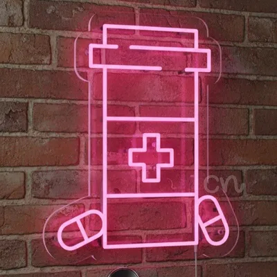 Custom Neon | Prescription Bottle Neon Sign | Pink LED Pharmacy & Medical Wall Art | 20x17