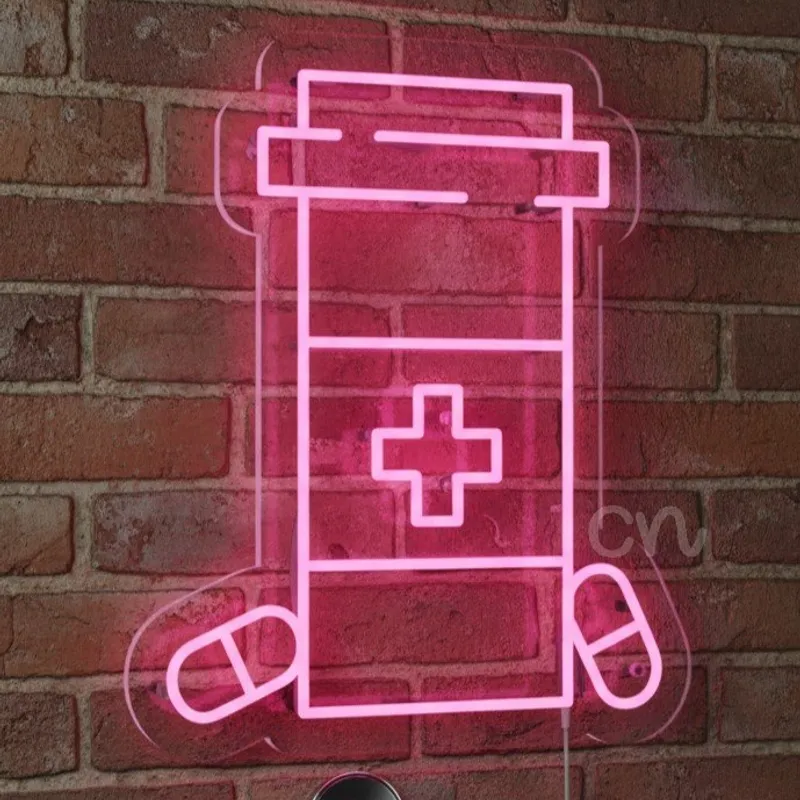 Custom Neon | Prescription Bottle Neon Sign | Pink LED Pharmacy & Medical Wall Art | 20x17