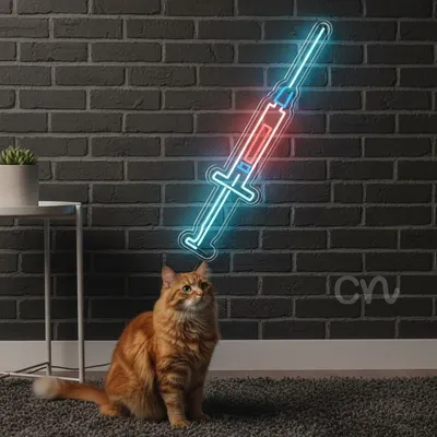 Custom Neon | Syringe Neon Sign | Medical Wall Art in Blue & Red LED | 29x18