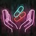 Custom Neon | Hands Holding Capsules Neon Sign | Creative Healthcare Wall Art with Colorful Pill Design | LED Pink Red Blue Light for Clinics, Cafes, Bars, and Modern Spaces | 18x22 | Multicolor 1