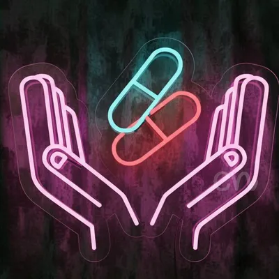 Custom Neon | Hands Holding Capsules Neon Sign | 18x22 | Multicolor