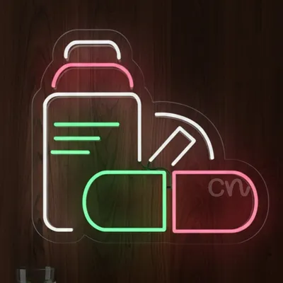 Custom Neon | Medicine Bottle with Capsule Neon Sign | 20x22 | Multicolor