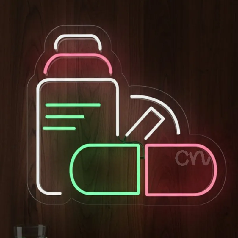 Custom Neon | Medicine Bottle with Capsule Neon Sign | 20x22 | Multicolor