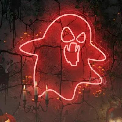 Custom Neon | Angry Ghost Shape Neon Sign | 23x23 | Red