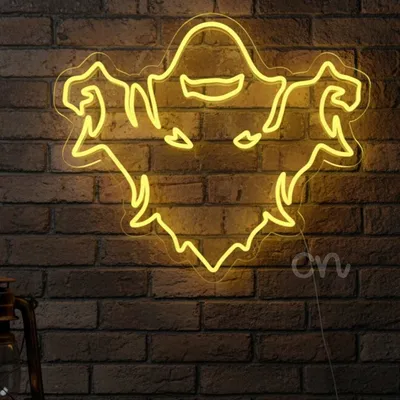 22x26 Yellow Neon Ghost LED Sign – Menacing Spooky Spirit Wall Light with Glowing Outline – Haunted House Halloween Decor, Gothic Wall Art & Party Accent Neon for Bars, Bedrooms, and Year-Round Vibes