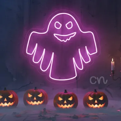 23x24 Pink Neon Ghost LED Sign – Mischievous Spooky Spirit Wall Light for Halloween, Haunted Houses & Gothic Decor – Creepy Cute Ghost with Evil Grin Neon for Party, Bar, or Year-Round Display