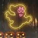 23x25 Neon Ghost Sign – Yellow & Red LED Spooky Wall Light for Halloween, Haunted Houses & Party Decor – Creepy Yet Playful Ghost with Glowing Eyes & Smile for Gothic Home or Seasonal Atmosphere 2