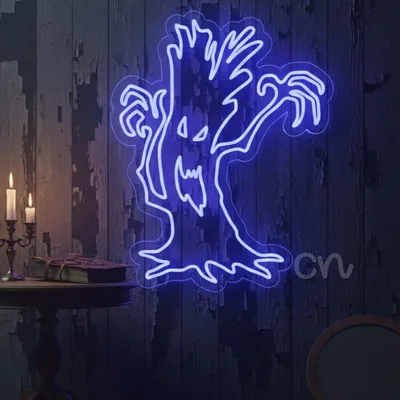 Custom Neon | Haunted Tree Neon Sign | Spooky Blue | 30x24