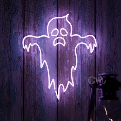 Pink Ghost Neon Sign – 24x21 Creepy Cute LED Wall Light, Spooky Halloween Neon Spirit Decoration for Bedroom, Bar, Game Room, Haunted House, Horror Decor, Scary Yet Fun Neon Ghost Party Artwork