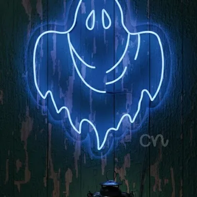 Blue Ghost Neon Sign – 39x32 Large Spooky Halloween LED Wall Light, Creepy Haunted Spirit Neon Artwork for Bar, Bedroom, Party, Haunted House, Game Room, Horror Decor, Scary Neon Ghost Decoration