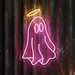 24x15 Angel Ghost Neon Sign – Pink & Yellow LED Halo Spirit Wall Light, Cute Halloween Decoration, Spooky-Cute Neon Art for Haunted Houses, Kids’ Rooms, Bars & Seasonal Party Decor 1