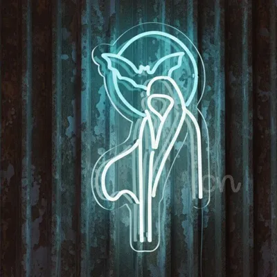 Custom Neon | Neon Ghost with Bat Sign | Blue | 24x13