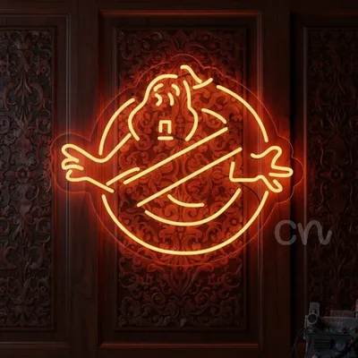 20x24 Ghostbusters Inspired Neon Sign – Vibrant Orange LED Ghost Wall Light with Iconic No-Ghost Symbol, Durable Acrylic Backing, Energy-Efficient Decor for Bars, Game Rooms, Halloween & Movie Fans