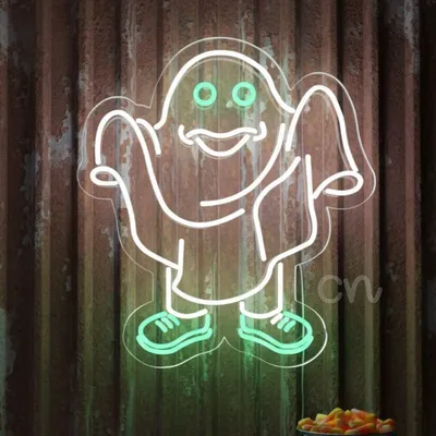 24x22 Green Ghost Neon Sign with Glowing Eyes & Shoes – Fun LED Wall Light for Halloween, Haunted Houses, Kids Rooms, Parties, Bars & Spooky Seasonal Decor – Energy Efficient Creepy Cute Neon
