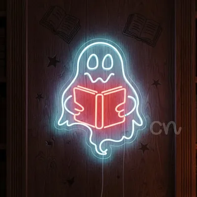 Custom Neon | Blue Ghost Reading Book Neon Sign | 24x19
