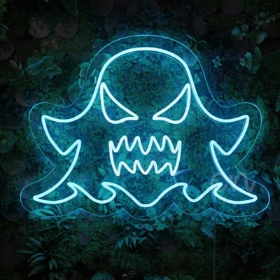 Blue Ghost Neon Sign 20x27 Inch – LED Spooky Halloween Neon Wall Light for Haunted House, Bar, Party, Bedroom, Gaming Room, Scary Decor, Horror Theme, Neon Wall Art, Unique Gift for Ghost Lovers