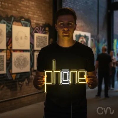 Custom Neon | Phone Neon Sign | 18x24 | Yellow Bright Neon Decor for Home or Bar