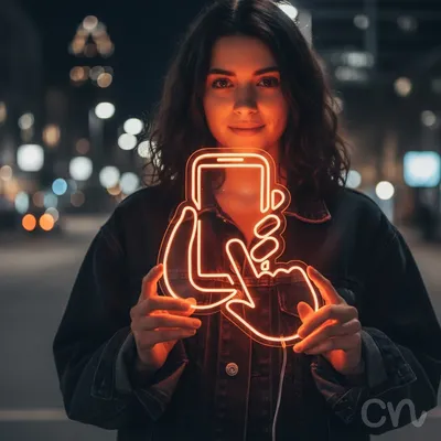 Custom Neon | Hand Holding Phone Neon Sign | 24x20 | Orange