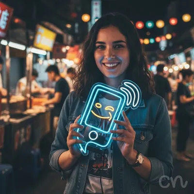 Custom Neon | Smartphone with Smiley Face Neon Sign | 24x21 | Sky Blue and Yellow