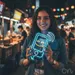 Custom Neon | Smartphone with Smiley Face Neon Sign | 24x21 | Sky Blue and Yellow 1