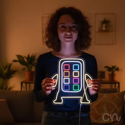 Custom Neon | Robot with Buttons Neon Sign | 24x23 | Yellow Multicolor