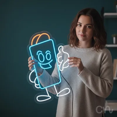 Custom Neon | Smiling Drink Carton Neon Sign | 24x17 | Ice Blue, Orange